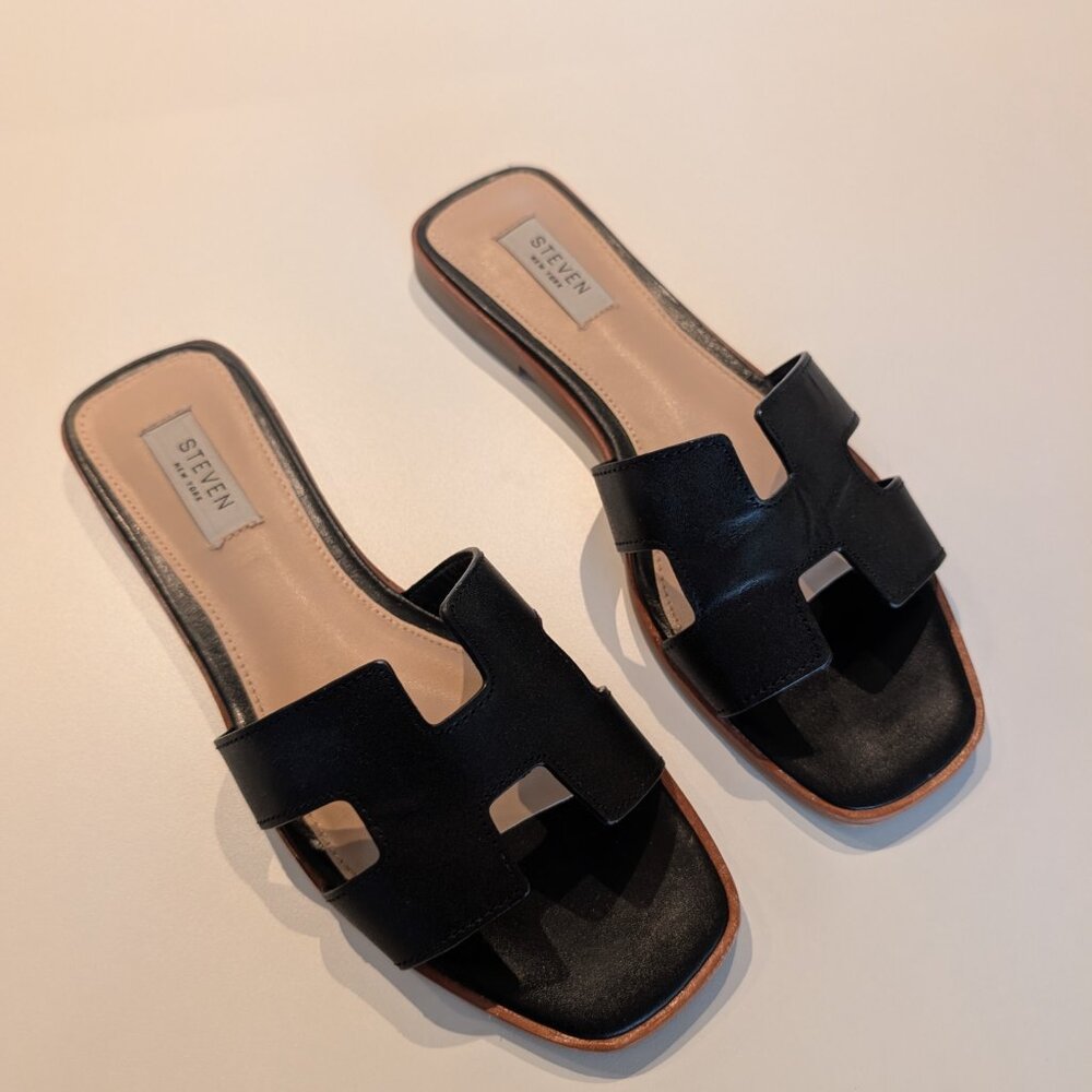 Steve Madden Hadyn Black Leather Sandals | Size 8
